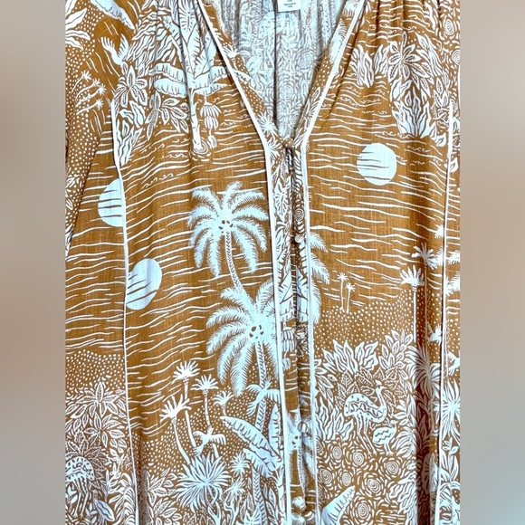 DESMOND & DEMPSEY‎ X H&M Women’s Midi Linen Blend Tropical Landscape Size Medium - Picture 4 of 8